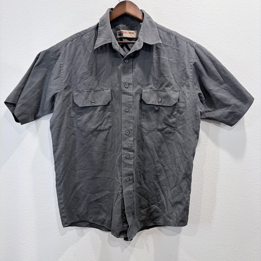 Vintage Big Mac Mens Large Work Shirt Gray Short Sleeve Button Down Pocket